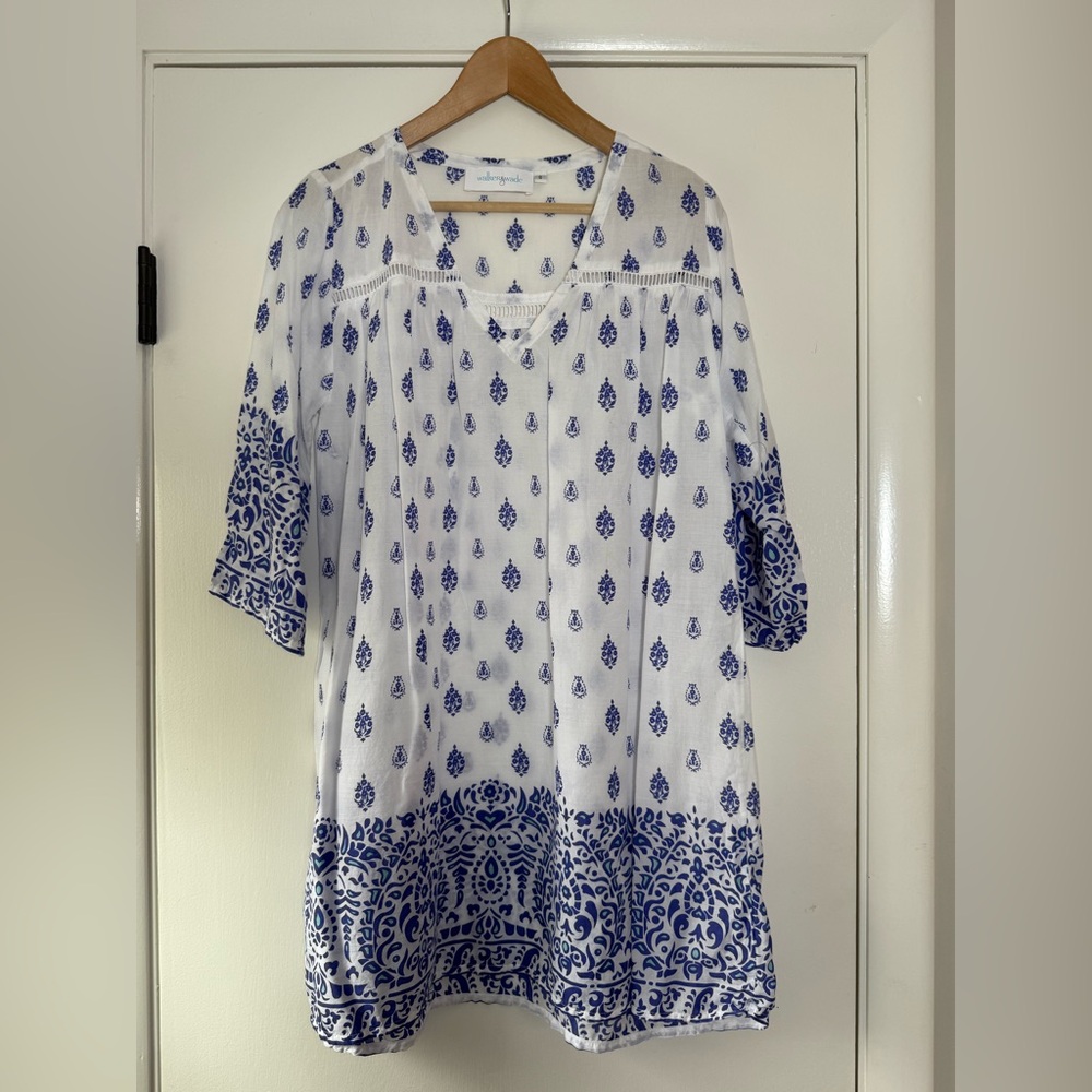 Walker & Wade Block Print Bohemian Tunic Dress Boho Chic Airy Ethereal Soft Girl